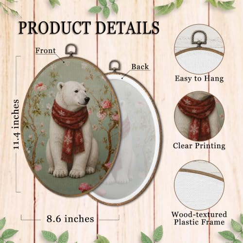 SHQIEUDH Chinoiserie Polar Bear Winter Christmas Oval Wall Art 8.6x11.4 - Bear Design