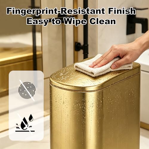 SYNCVIBE Golden Bathroom Trash Can with Soft Close Lid 3.5 Gallon