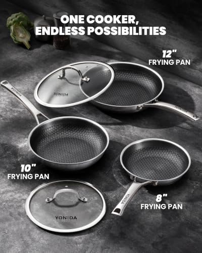 Non Stick Frying Pans, 12 inch Hybrid Pans with Lid