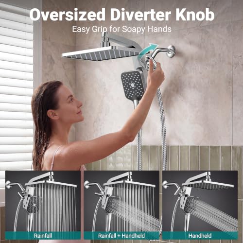 KOSNEW 12-Inch XXL Rainfall Shower Head & Handheld Combo - Chrome Polished