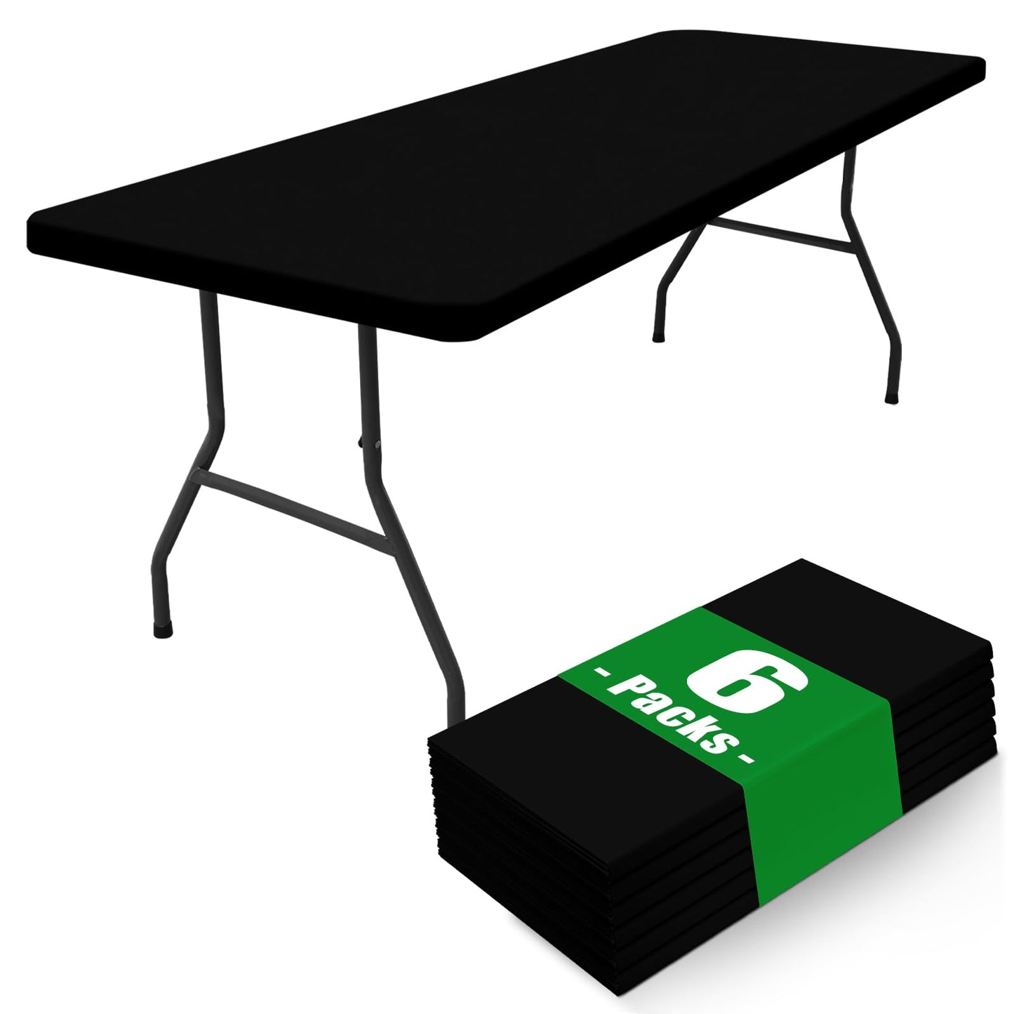 Moosfor Spandex 6 Foot Rectangle Table Cloth 6 Pack, Elastic Fitted Tablecloths for Picnic, Stretch Washable Patio Table Cover for Outdoor, Camping, Banquet and Parties (Black, 30"x72")