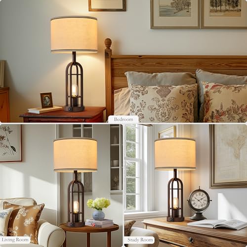 SRJJA 24-Inch Farmhouse Table Lamps Set of 2 with USB-A+C & 2-Button Switch - Bronze Variation
