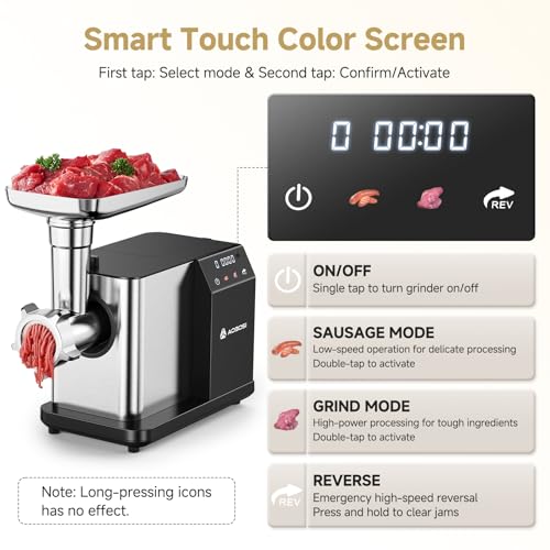 AAOBOSI Silver Electric Meat Grinder 3000W, 3 Speed Touch Screen Control