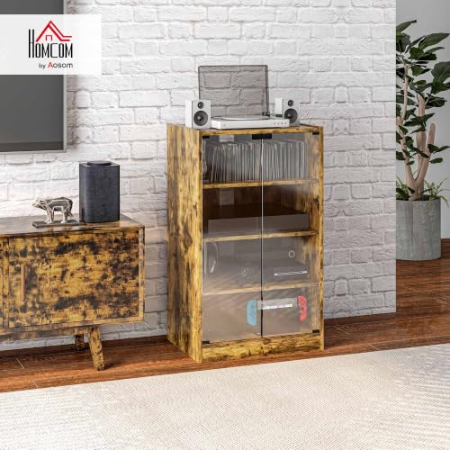 Large Rustic Brown Media Cabinet 4-Tier Glass Door Entertainment Storage