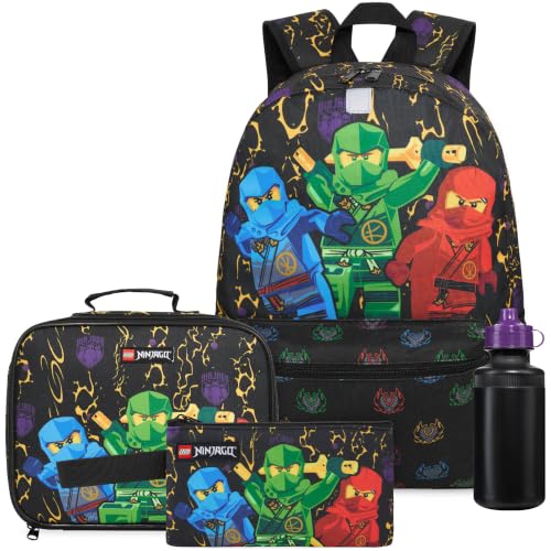 Get Trend Lego Ninjago Boys Backpack 4-Piece Set with Lunch Bag & Water Bottle - Multi
