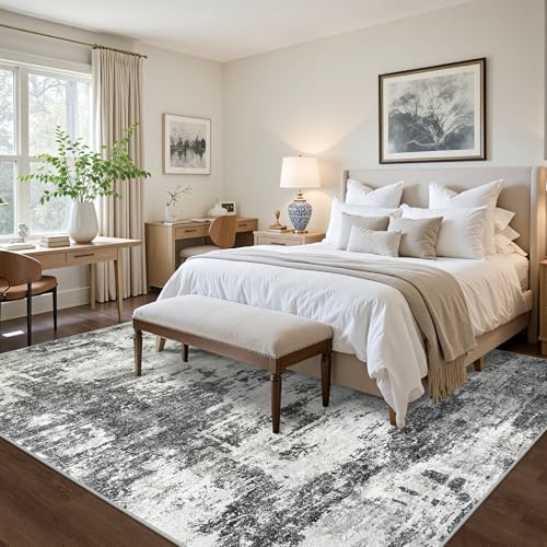 Black 8x10 Abstract Washable Area Rug for Living Room - Non-Slip, Soft & Stain-Resistant