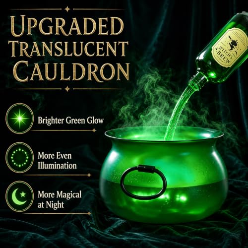 Floating Witch Cauldron with Potion Bottles & Mist Maker - Halloween Decor