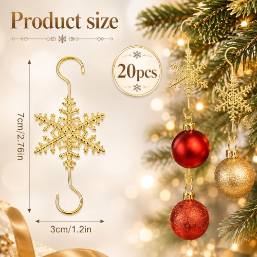 20 PCS Christmas Ornament Hooks, Gold Hooks for Trees