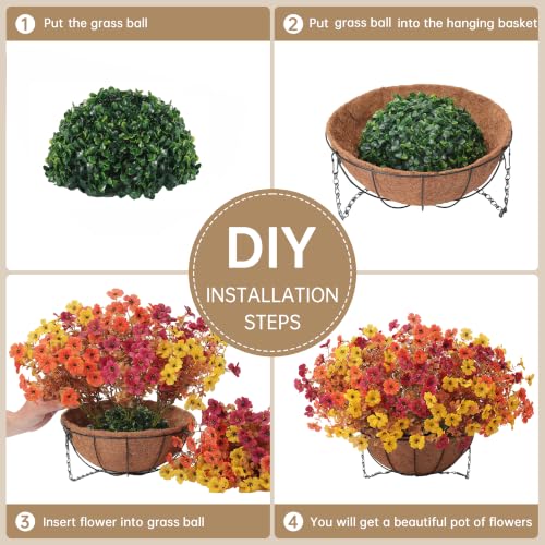 Fall 3-Mix Artificial Mum Flower Set with Hanging Baskets - Outdoor Autumn Decor (2 Pack)