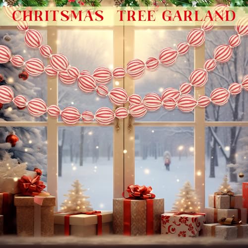 Jenaai 6 ft Retro Red & White Christmas Ball Garland - Rustic Holiday Decor