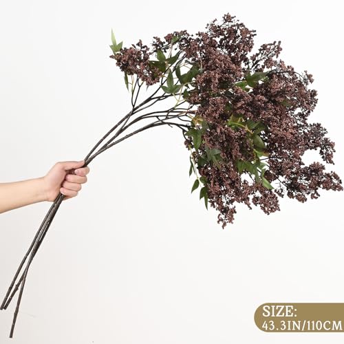 Dark Brown Faux Berry Stems - 43 Inch Artificial Nandina Branches for Fall Decor
