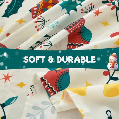 Queen Christmas Bedding Sheet Set - 4 Pieces with Deep Pocket Fitted Sheet, Patterned Holly & Bells