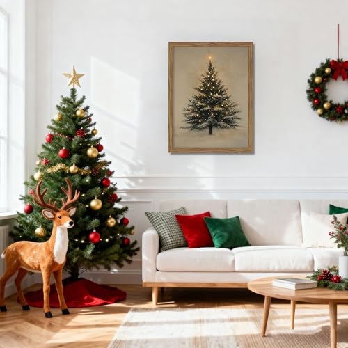 Vintage Christmas Tree Wall Art - 8x10 in Black Framed Rustic Pine Canvas