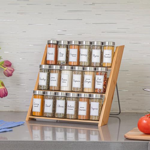 Compact Bamboo Spice Rack with 18 Spices & Free Refill Program - Kitchen Organizer