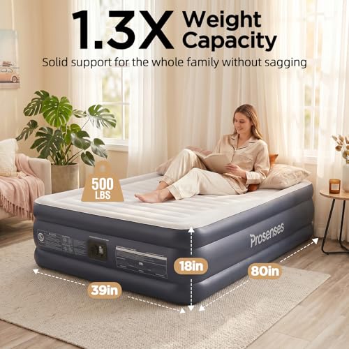 Prosenses Twin XL Air Mattress with Built-in Pump, 18 Inch, Twilight Blue