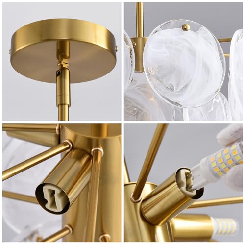 Giawosth Modern Gold Glass Chandelier 13.8 Inch 4-Light Crystal Ceiling Pendant