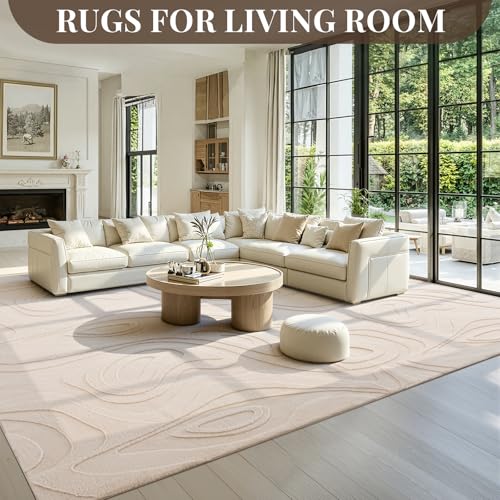 UKISS 8'x10' Beige Faux Rabbit Fur Area Rug - Soft, Non-Slip, Washable Bedroom & Living Room Carpet