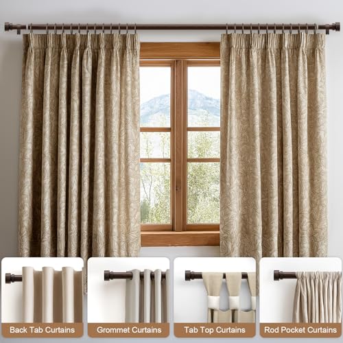 Deep Walnut Wood Curtain Rods 2 Pack - Heavy Duty Adjustable Window Rods 28-48 inches