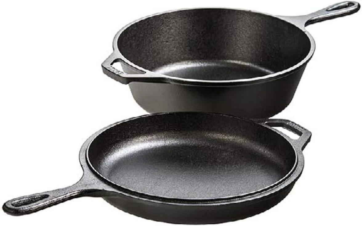 Lodge Cast Iron Combo Cooker - PFAS-Free 2-in-1 3.2 Quart Deep Pot & 10.25 Inch Skillet Set - Perfect for Sourdough & Camping