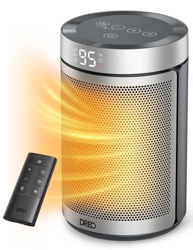DREO Silver 10-Inch Portable Electric Space Heater with Remote, 1500W Safe Indoor Heating