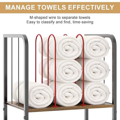 Vintage 3-Tier Freestanding Towel Rack Stand with M-Shaped Dividers, Rustic Black Finish
