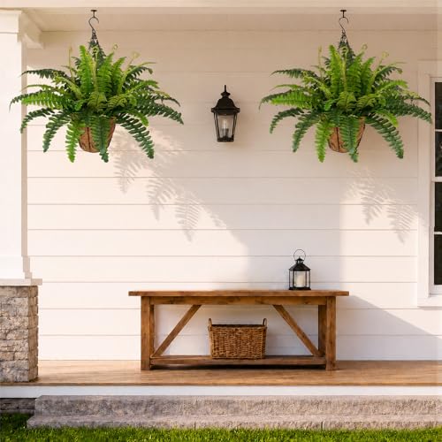 Artificial Hanging Ferns Set - UV Resistant Outdoor Plants for Porch Garden
