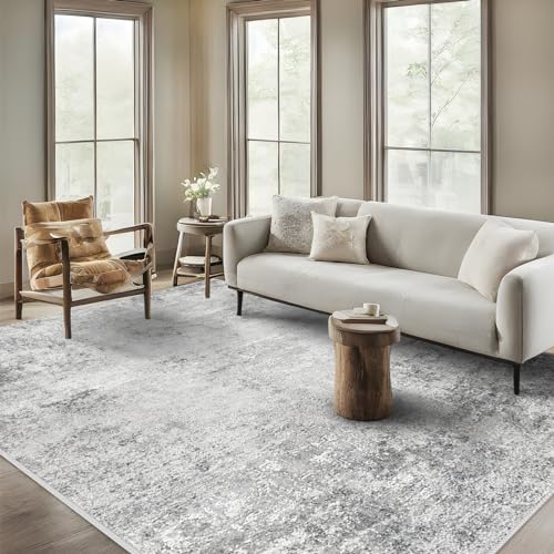 Grey 8x10 Washable Abstract Area Rug Non Slip Living Room Floor Mat