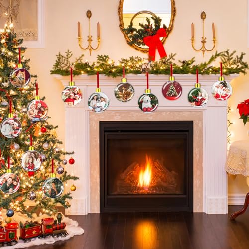 DIY 20 PCS Clear Plastic Photo Frame Ornaments for Christmas Tree & Gifts 3.15in