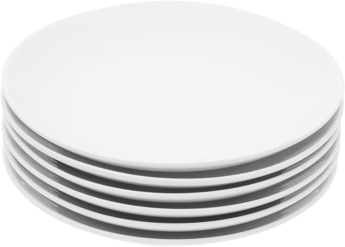 Miicol Ceramic Appetizer Plates - Set of 6 White 8-Inch Porcelain Dessert Plates | Modern Round Design, Microwave & Dishwasher Safe