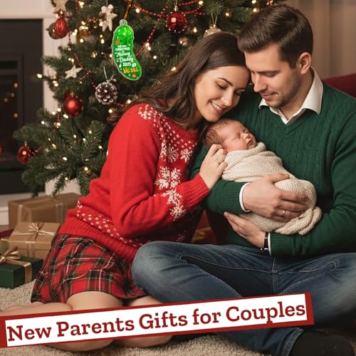 MAMAGIFTREE 2025 Our First Christmas as Mommy & Daddy Ornament - Baby's 1st Christmas Pickle Ornament, Big Dill Keepsake Gift for New Parents, Expecting Mom and Dad - Premium Glass
