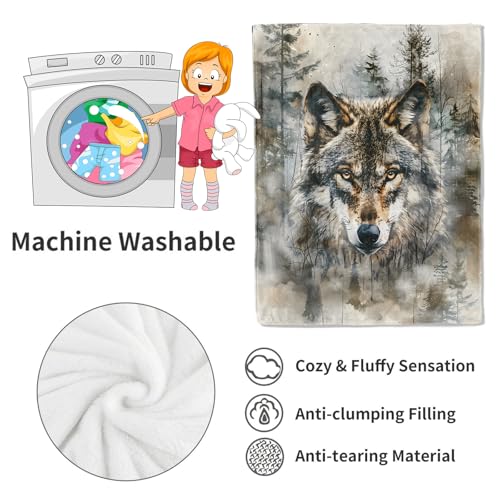 VODRM 60x80in Wolf Blanket - Cozy Fleece Throw for Kids & Wildlife Lovers