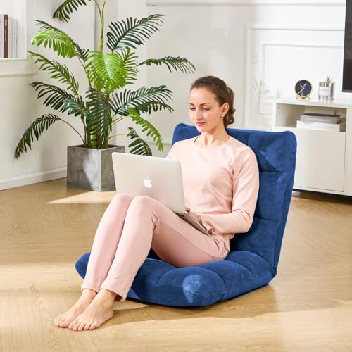 Darkblue Folding Floor Gaming Chair with 14 Adjustable Positions - Cushioned Lazy Sofa for Adults & Kids