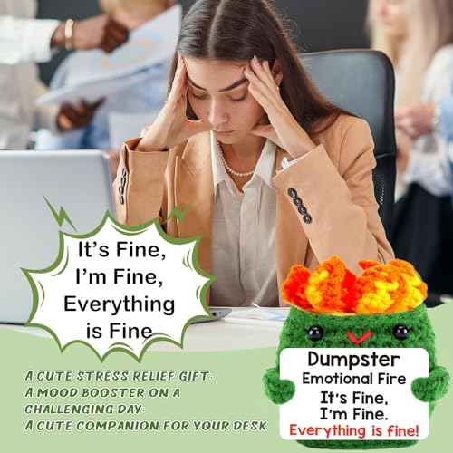 Dumpster Emotional Fire Support Positive Crochet Gifts Birthday Gift for Women Men Coworkers Colleague Stress Relief Knitted Therapy Gift Crochet Animal Cute Stuff Christmas Ornament Office Desk Decor