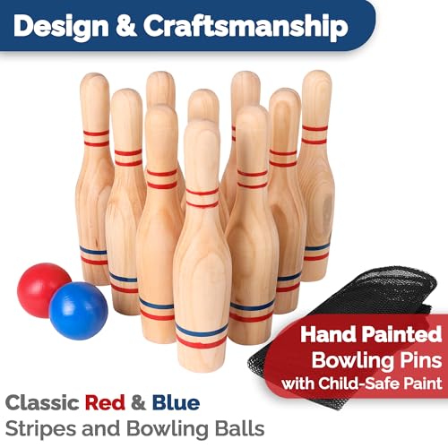 Wooden Lawn Bowling Set with Heavy Pins & Balls - Indoor & Outdoor Fun