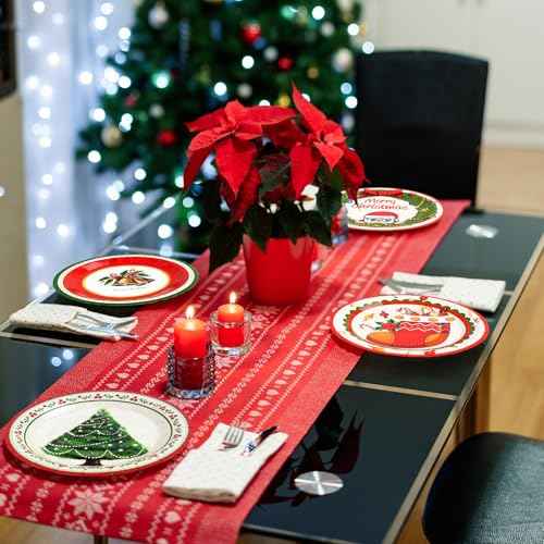 48Pcs Christmas Paper Plates 7 Inch, Xmas Tree Santa Christmas Party Plates Disposable Dessert Plates Dinner Plates for Winter Birthday Christmas Party Decorations