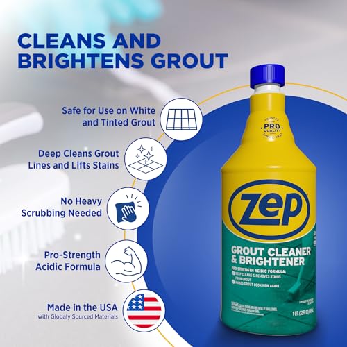 Zep Grout Cleaner & Brightener - Deep Stain Removal, 32 oz Pack of 4