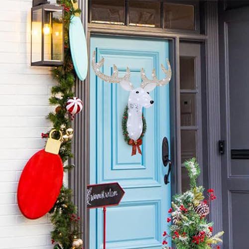 WATERGLIDE Lighted Reindeer Head Wall Decor - 28" Pre-Lit 3D Rudolph with Wreath & Timer