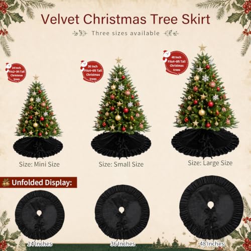 SoarDream Black Velvet 36 Inch Ruffled Christmas Tree Skirt - Vintage Style