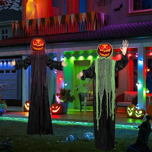 yosager 2 Pack 6ft Lighted Standing Pumpkin Men Halloween Decor Outdoor