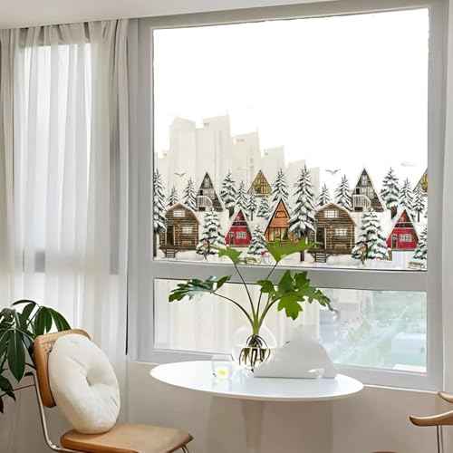 Chirstmas Window Film Double-Sided Viewable, Reusable Static Cling Window Stickers Winter Woodland Decals for Home New Year Decor