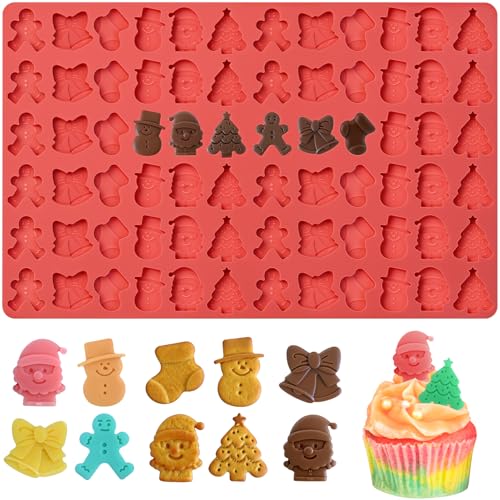 Christmas Chocolate Molds, 72 Cavities Silicone Candy Molds Santa Clause Christmas Tree Snowman Gingerbread Man Mini Gummy Silicone Mold for Chocolate, Candy, Fondant, Biscuit, Cookies, Cupcake Decor