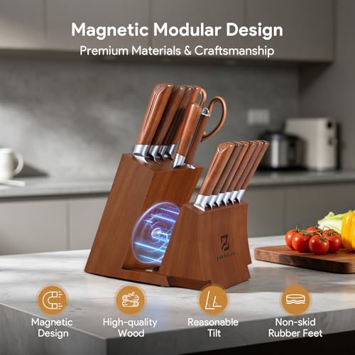 15-Piece Kitchen Knife Set with Magnetic Detachable Block - High Carbon Steel Chef, Steak & Utility Knives