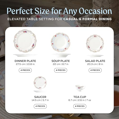 Joseph Sedgh Collection Romantic Bloom Bone China Dinnerware Set - 20 Piece Service for 4
