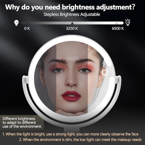 MIYADIVA White Makeup Mirror with Lights, 30X Magnification, Touch Control, Rechargeable Vanity Mirror with 3 Light Colors & 80 LEDs