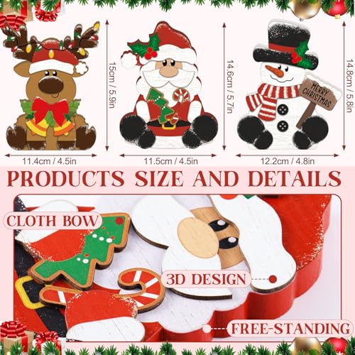 Merry Christmas Wooden Decorations Set - 3 Pcs Rustic Table Centerpieces