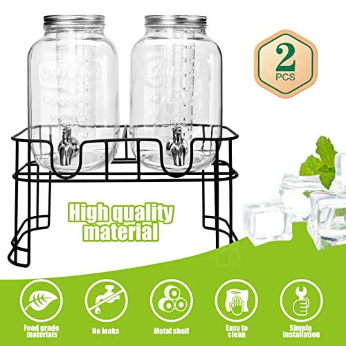 DD&HAPP 1 Gallon Double Glass Beverage Dispenser with Stand & Stainless Steel Spigot