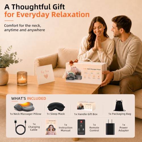 Grey 3-in-1 Cordless Neck Massager Pillow with Heat, Vibration & Remote