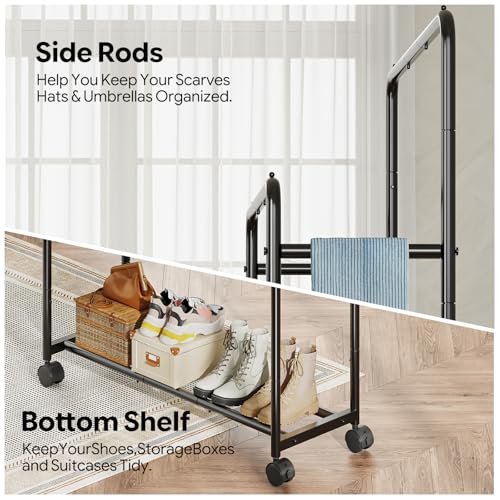 Clothing Rack Double Rod Garment Rack with Wheels - Black, Simple Trending