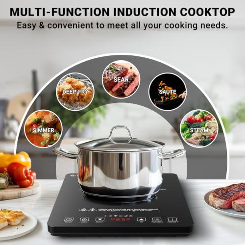 Portable Induction Cooktop 1800W with 20 Power & Temperature Levels, Touchscreen