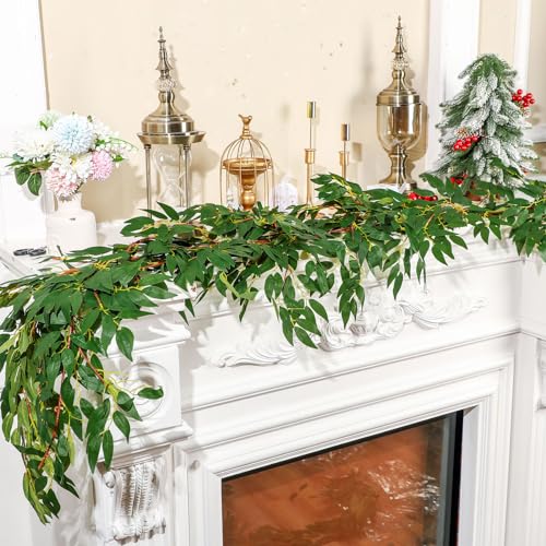 Artificial Willow Leaves Garland 24 Pack - Greenery Vines for Wedding & Home Decor, 135 Ft, Variation of Green / 24